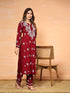 Fizaa Chikankari Long Modal Kurta Set - Maroon